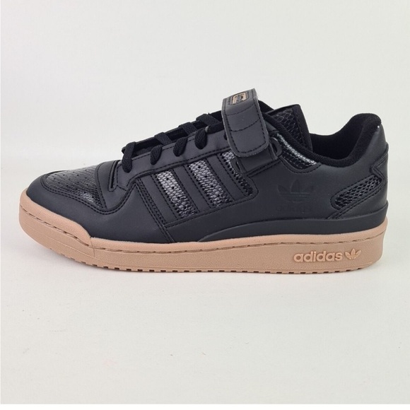 Adidas Forum Low Black and Gum/Tan Snakeskin Sneakers Size 7 - Picture 1 of 12